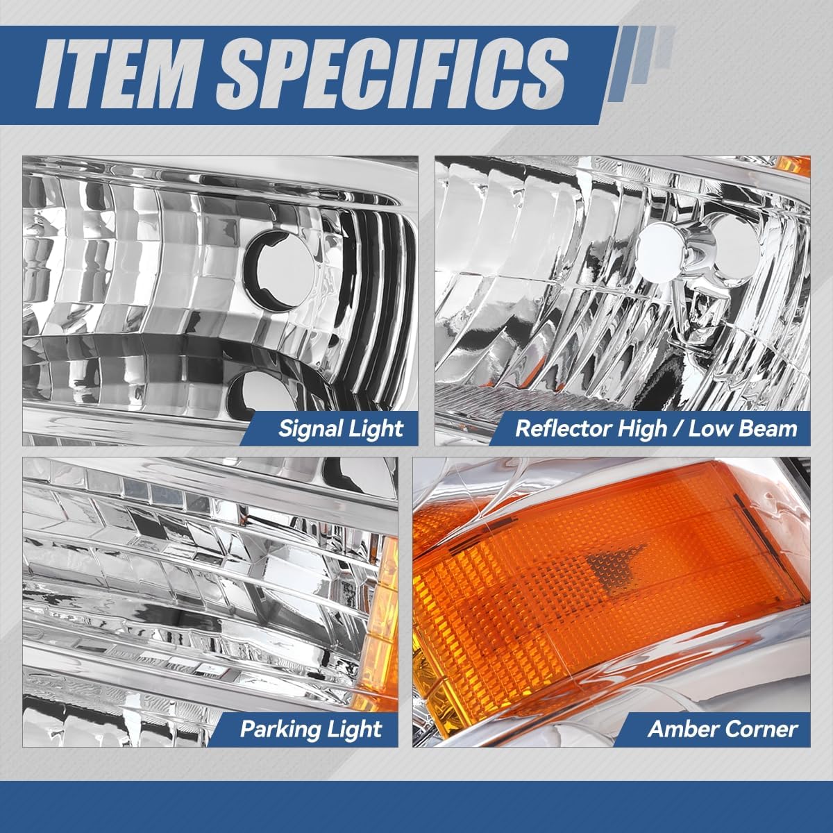 Auto Dynasty Headlight Assembly Compatible with 2008-2021 Ford E150 E250 E350 E450 Super Duty F650 F750, Driver Left Side, FO2502249, Chrome Housing Amber Corner