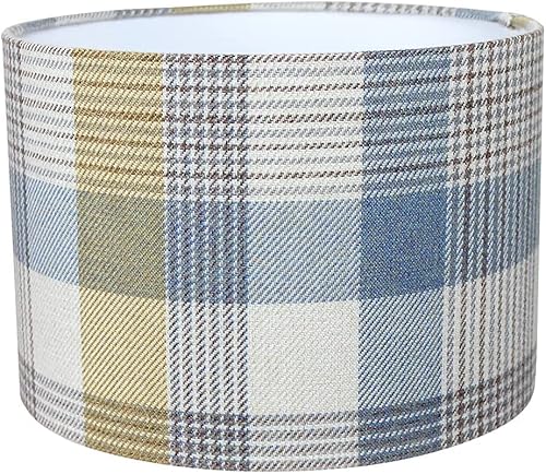 Harrison Cropper Cornflower Katrine Checked Blue Drum Lampshade (20 Cm Diameter X 18 Cm Table/Standard Lamp)