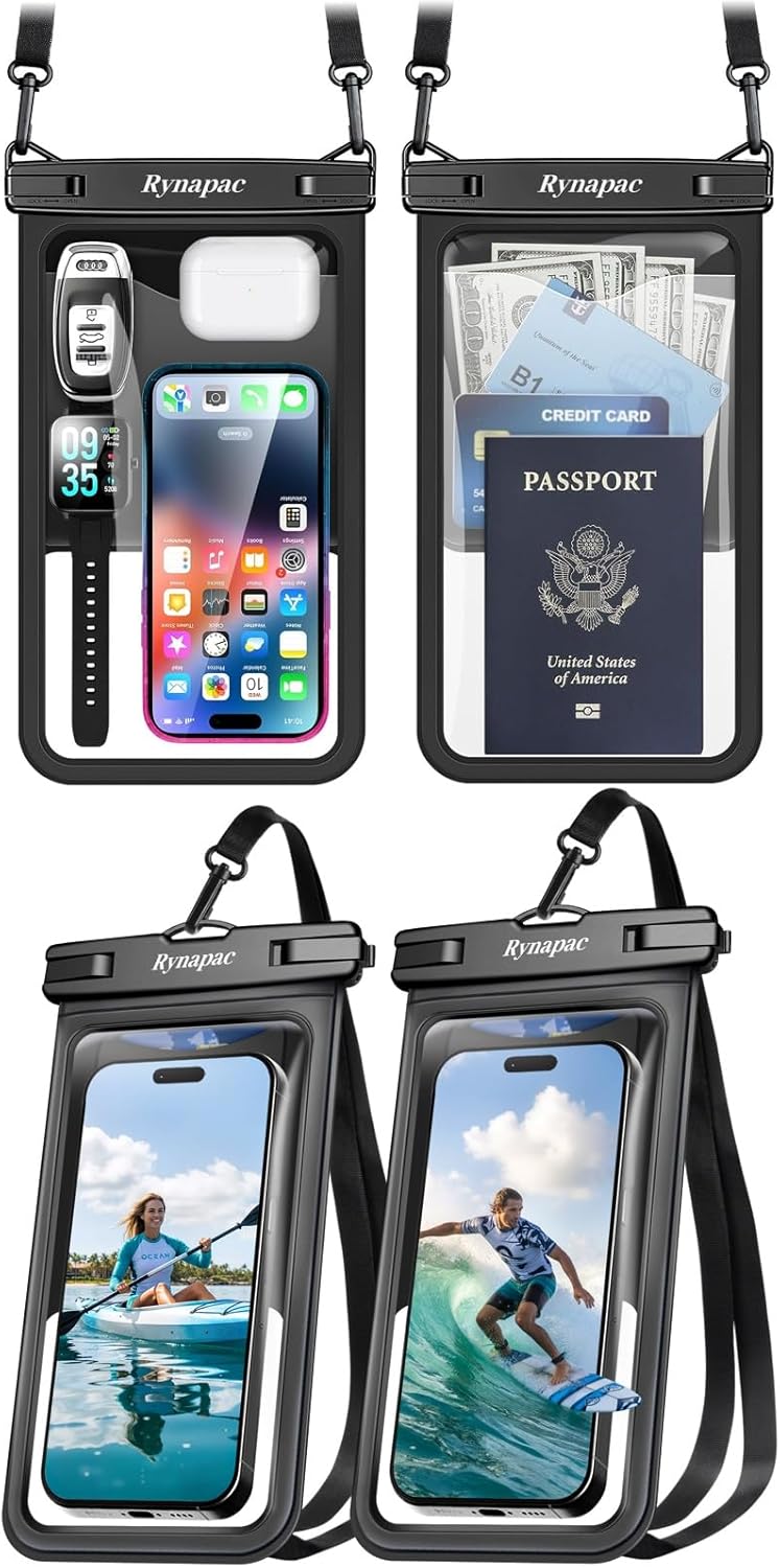 Rynapac 4 Pack IPX8 Waterproof Phone Pouch - [10in 2Pack + 8.5in 2Pack], with Adjustable Lanyard for iPhone 17 16 15 Pro Max