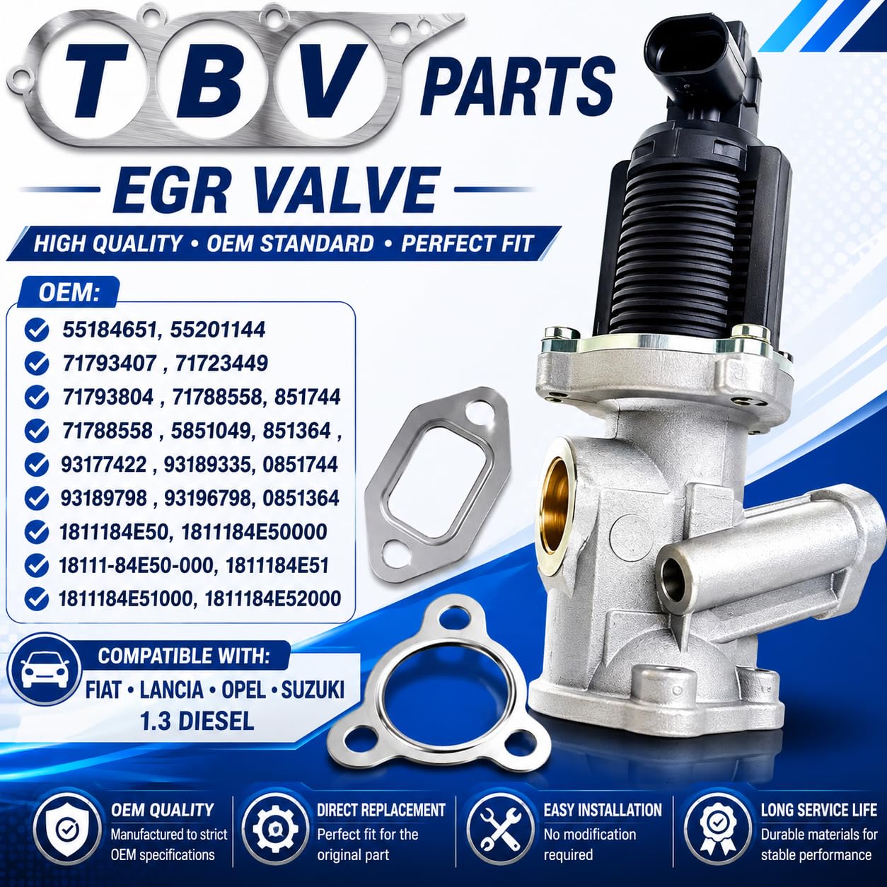 Válvula EGR 1.3 JTD/D 55184651 55201144 71793407 71723449 71793804 71788558 71788560 93177422 93189335 Válvula de recirculación de gases de escape para Corsa Combo Meriva Tigra Agila 1.3 CDTI