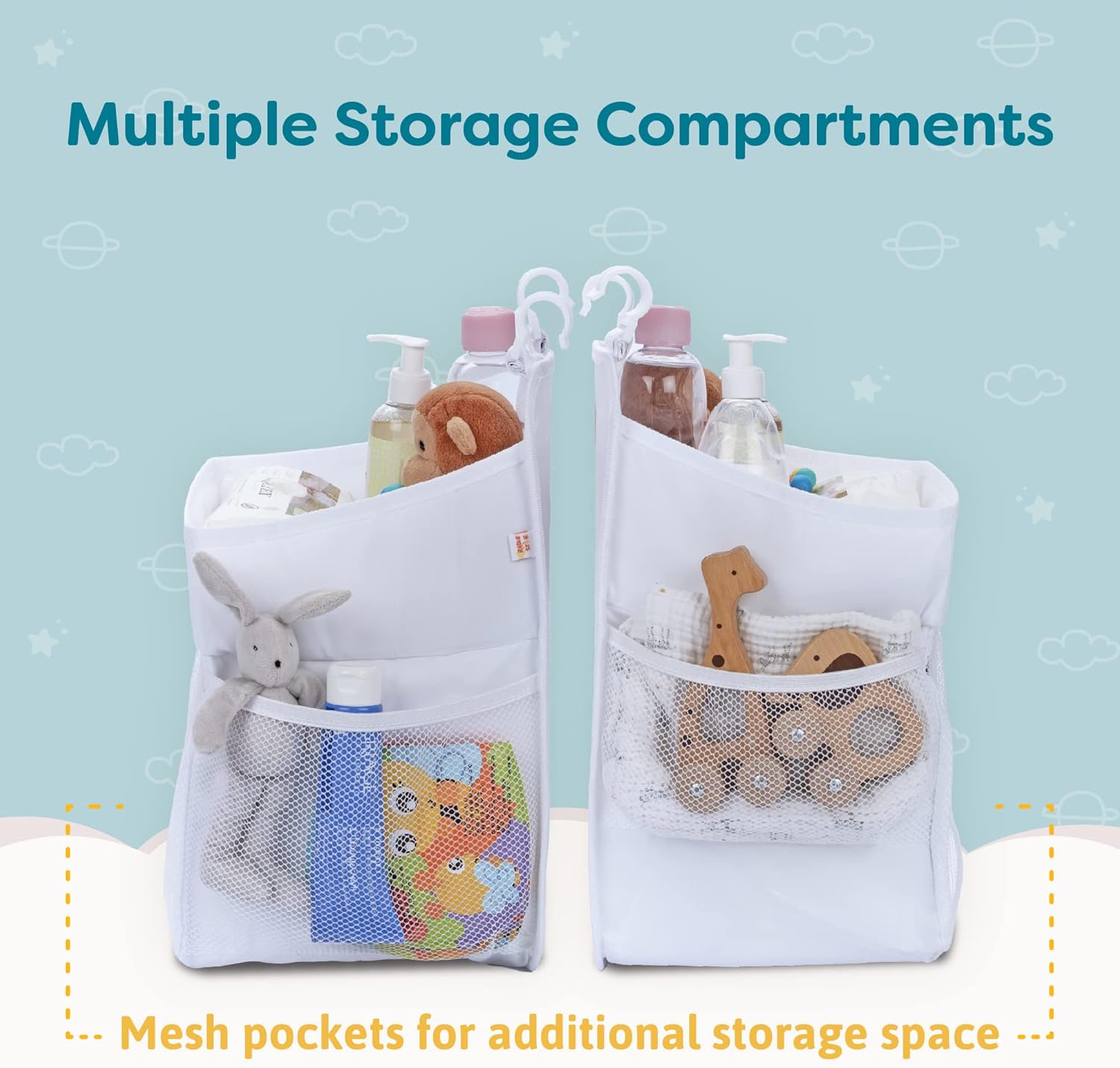 Hanging Diaper Caddy Baby Organizer - Diaper Caddy Organizer Baby Essentials for Newborn Nursery - Holds 50+ Diapers - 17x9x9 Inches, White