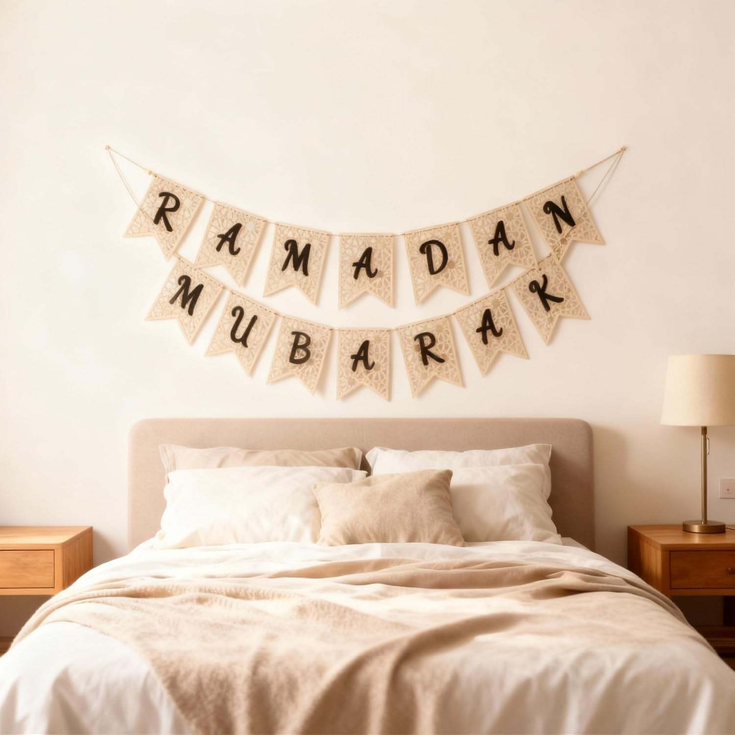 2 Pcs Eid Ramadan Mubarak Wooden Banner-Rustic Bead Ramadan Decorations Black Letter Muslim Party Decor Supplies for Home Fireplace Indoor Outdoor Holiday Celebration（DIY Kit: Hand-Assemble Your ）