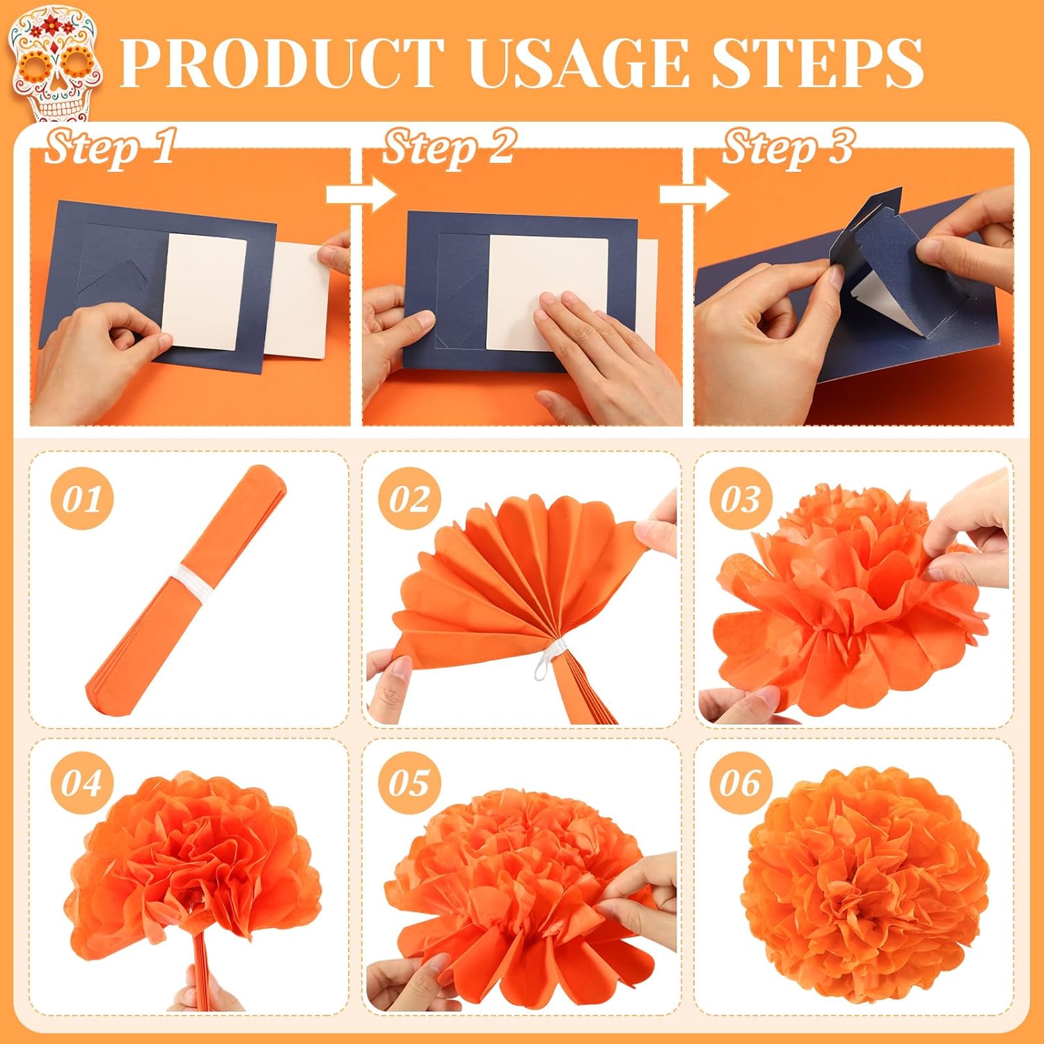 Norme 63 Pcs Day of the Dead Altar Decorations Bulk Kit Include 1 Marigold Garland 2 Led Garland 6 Photo Frames 30 Paper Flower 18 Butterfly 1 Tablecloth 4 LED Candle 1 Banner for Dia De Muertos Altar