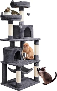 Yaheetech 158 cm Cat Tree for Large Cats with 2 Condos, Dark Grey