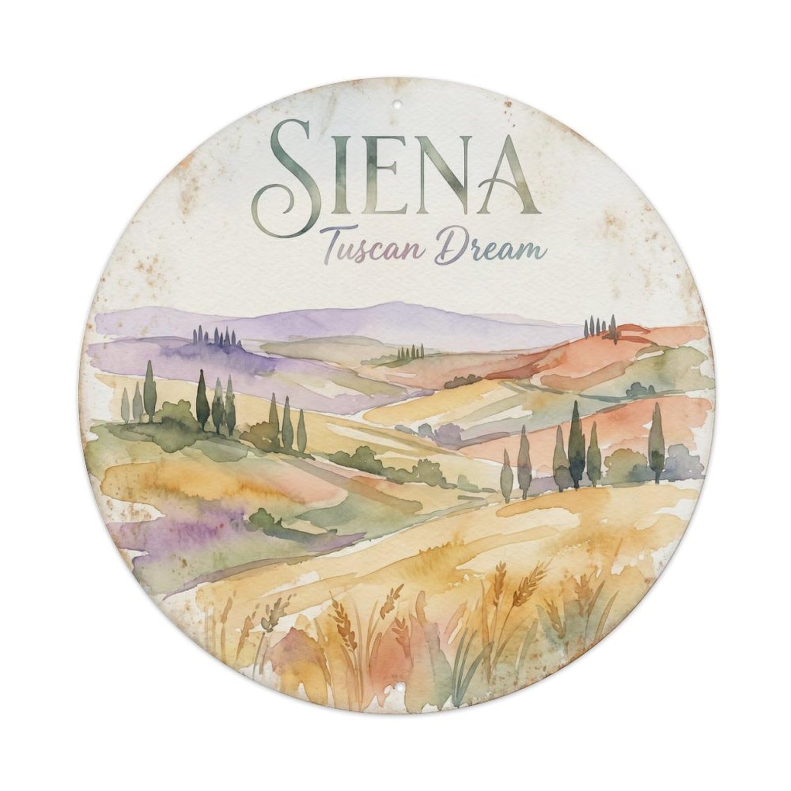 Yrnq Vintage Style Vintage Travel Siena Hills Italy Vintage Metal Tin Sign Plaque Wall Decor For Cafe, Club, Garden Round Metal Poster 8X8inch