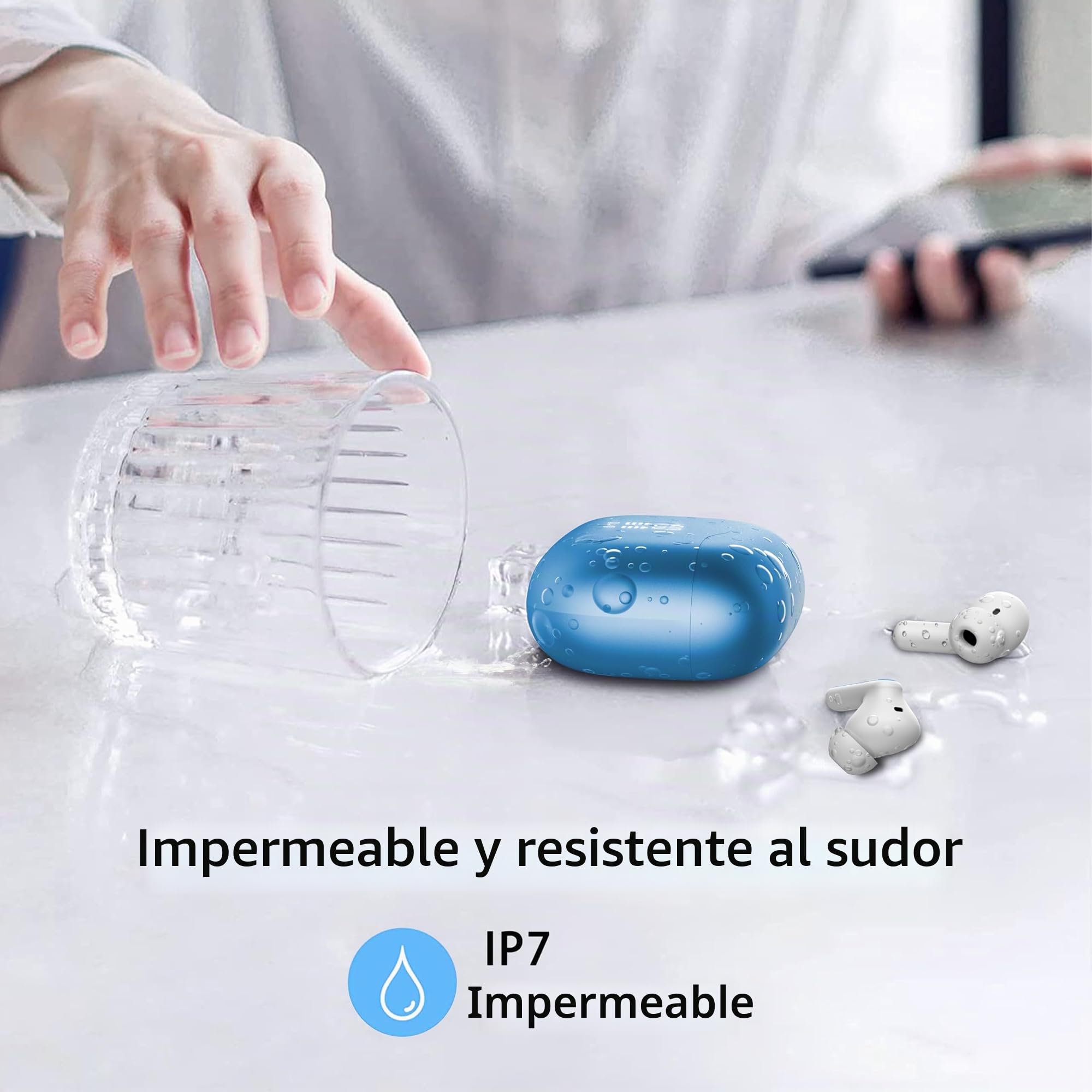 xinwld Auriculares Inalambricos, Auriculares Bluetooth 5.3 In Ear con 4 HD Mic, HiFi Estéreo Cascos Inalambricos, 40H de Reproducción In-Ear Deportivos IP7 Impermeable, USB-C, Azul Claro