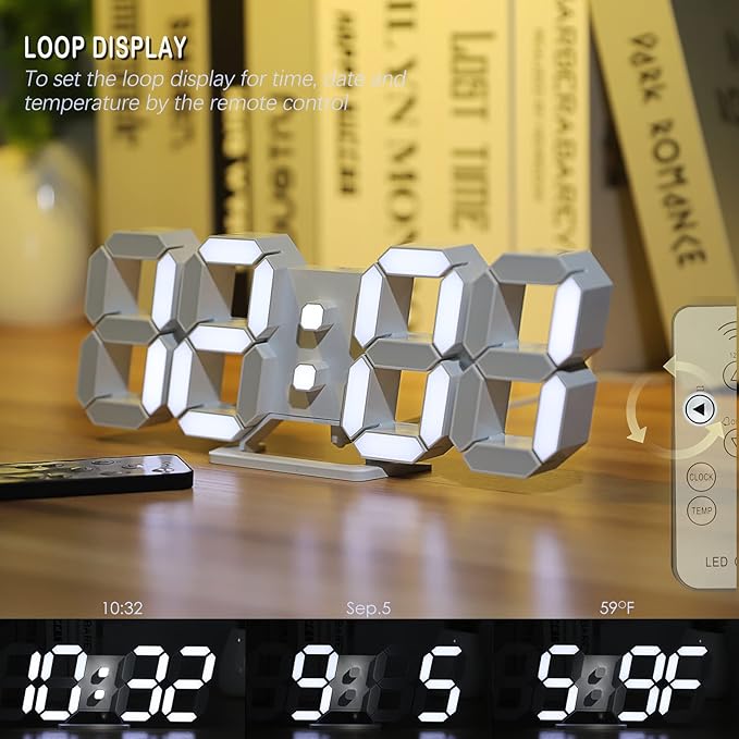 KOSUMOSU Reloj de Pared 3D LED Digital 9.7" con Mando a Distancia miniatura 5