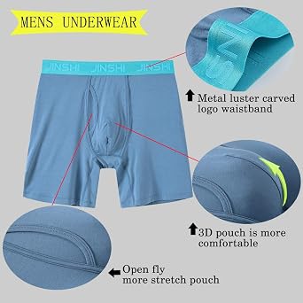 JINSHI 4 Pack Men's Underwear Boxer Briefs Ball Pouch Soft Bamboo Viscose Ultra Breathable Underpants Open Fly
