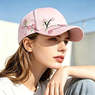 Oversized Vintage Baseball Cap for Women Men Retro Plum Blossom Curved Brim Sun Hat pink