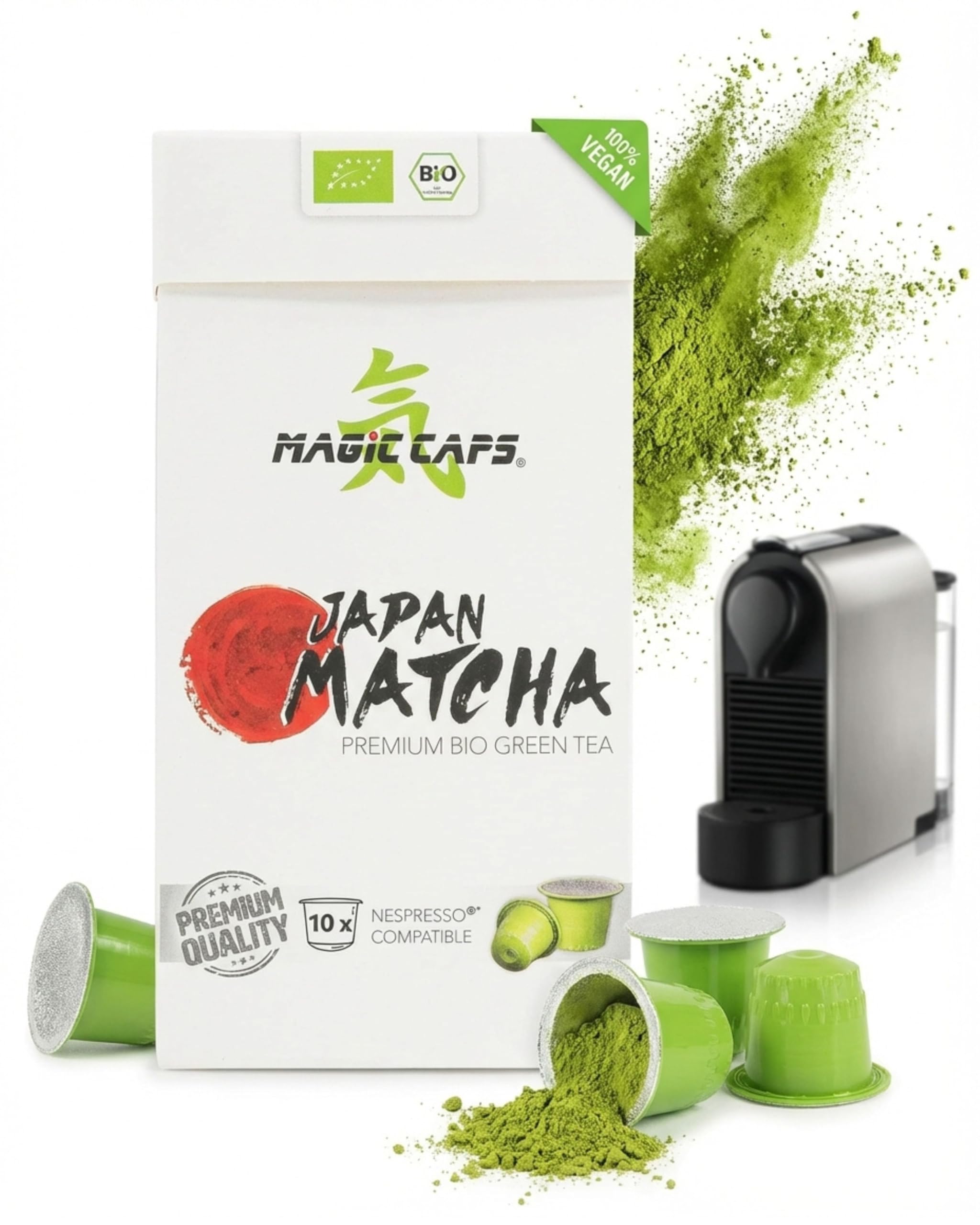 MatchaMagic Bio Matcha Tee Caps - 3x 10 Stück Grüner Matcha Teekapseln - Japanisches Matcha Pulver für Kapselmaschinen (3 x 10 Kapseln)