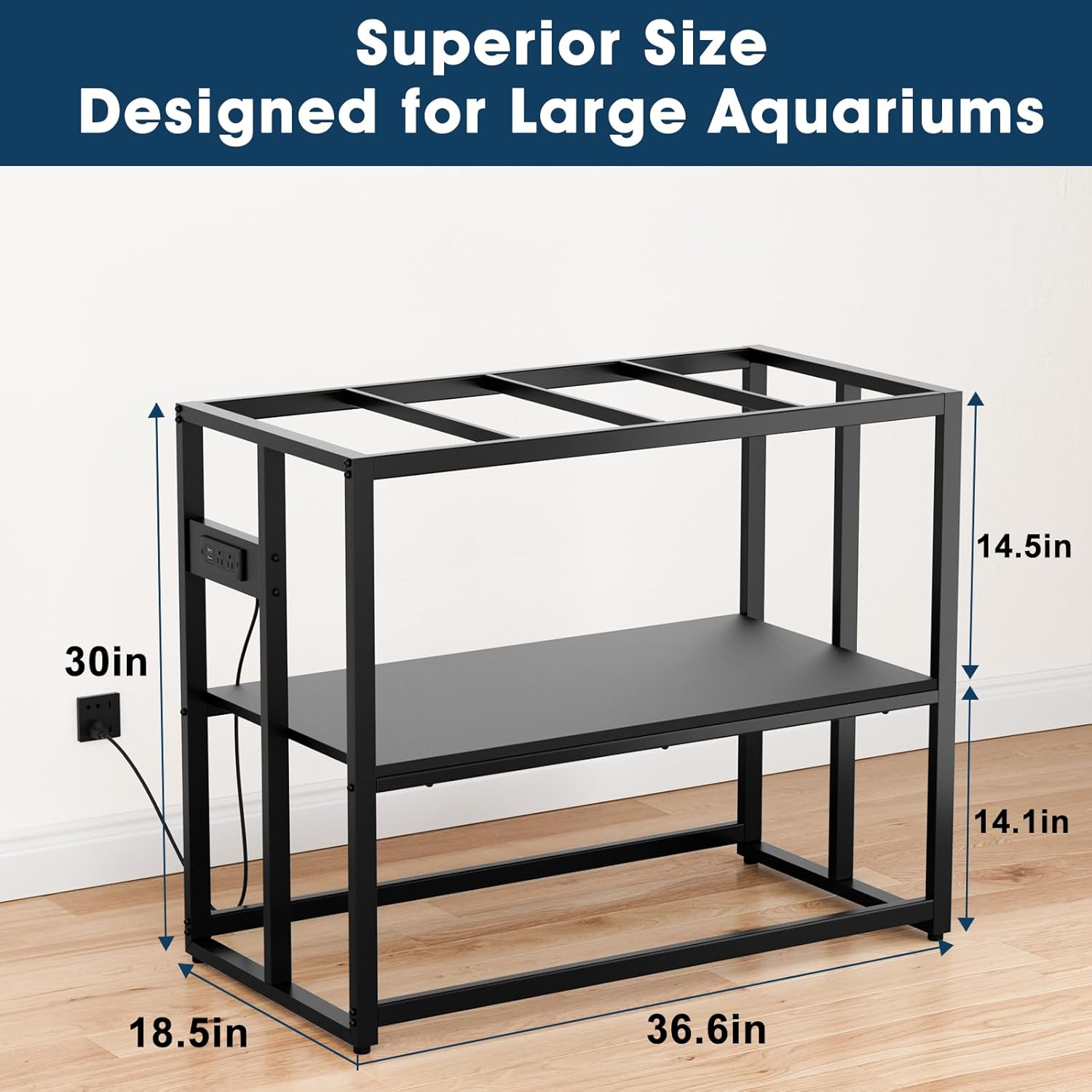 Urban Deco 40 Gallon Fish Tank Stand with Power Outlets, 660LBS Capacity Aquarium Stand, Metal Fish Tank Stand Dual-Layer Design Terrarium Stand, Black