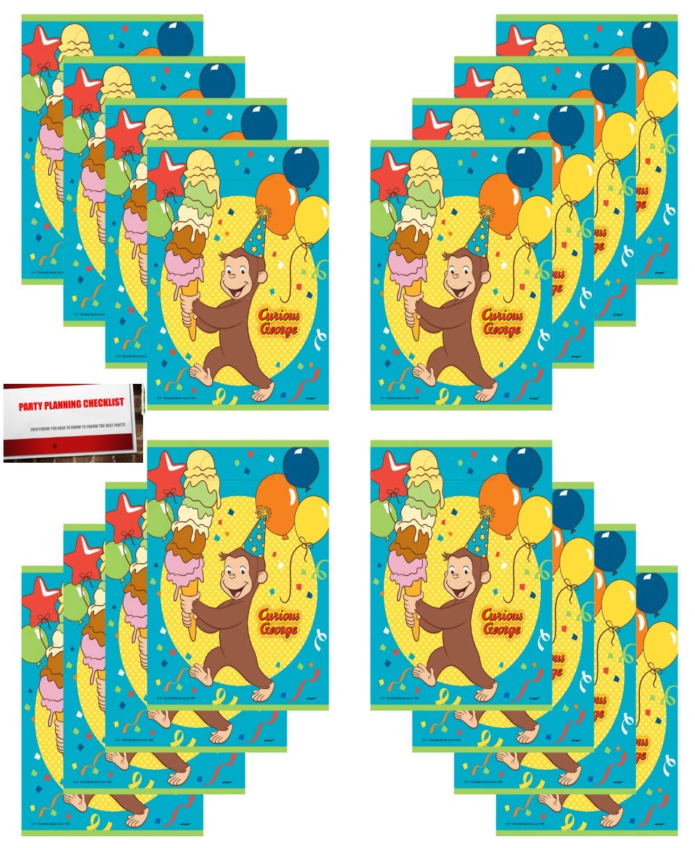 (16 Pack) Curious George Monkey Birthday Party Plastic Loot Treat Candy Favor Goodie Bags (Plus Party Planning Checklist by Mikes Super Store)