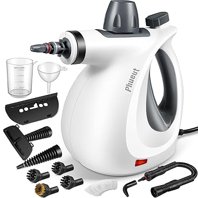 Pressurized Handheld Multi-Surface Natural Steam Cleaner with 12 pcs Accessories, Multi-Purpose Steamer for Home Use, Steamer for Cleaning Floor, Upholstery, Grout and Car (Grey)