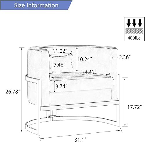 Miniatura 2 de Alunaune - Sillón tapizado de terciopelo con diseño Accent, sillas Barrel modernas para sala de estar, sofá de salón estilo Tub Bucket, silla de
