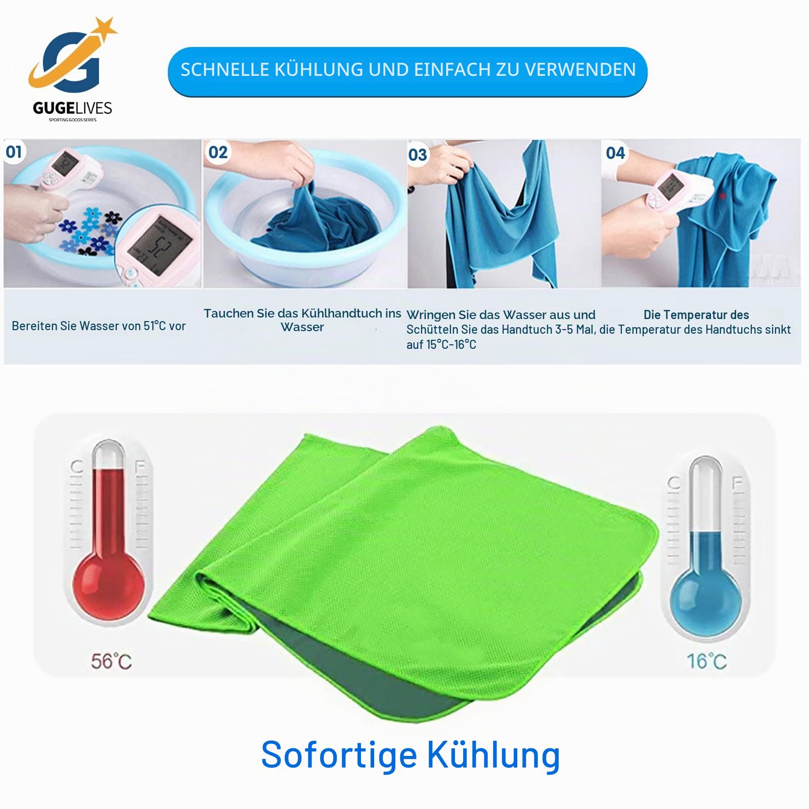 [30 Stück] Kühlendes Handtuch, EIS-Sporthandtuch, kühles Handtuch für sofortige Kühlung, für Yoga, Reisen, Golf, Fitnessstudio, Camping, Laufen, Workout und mehr Aktivitäten (88.9x30.5 cm)