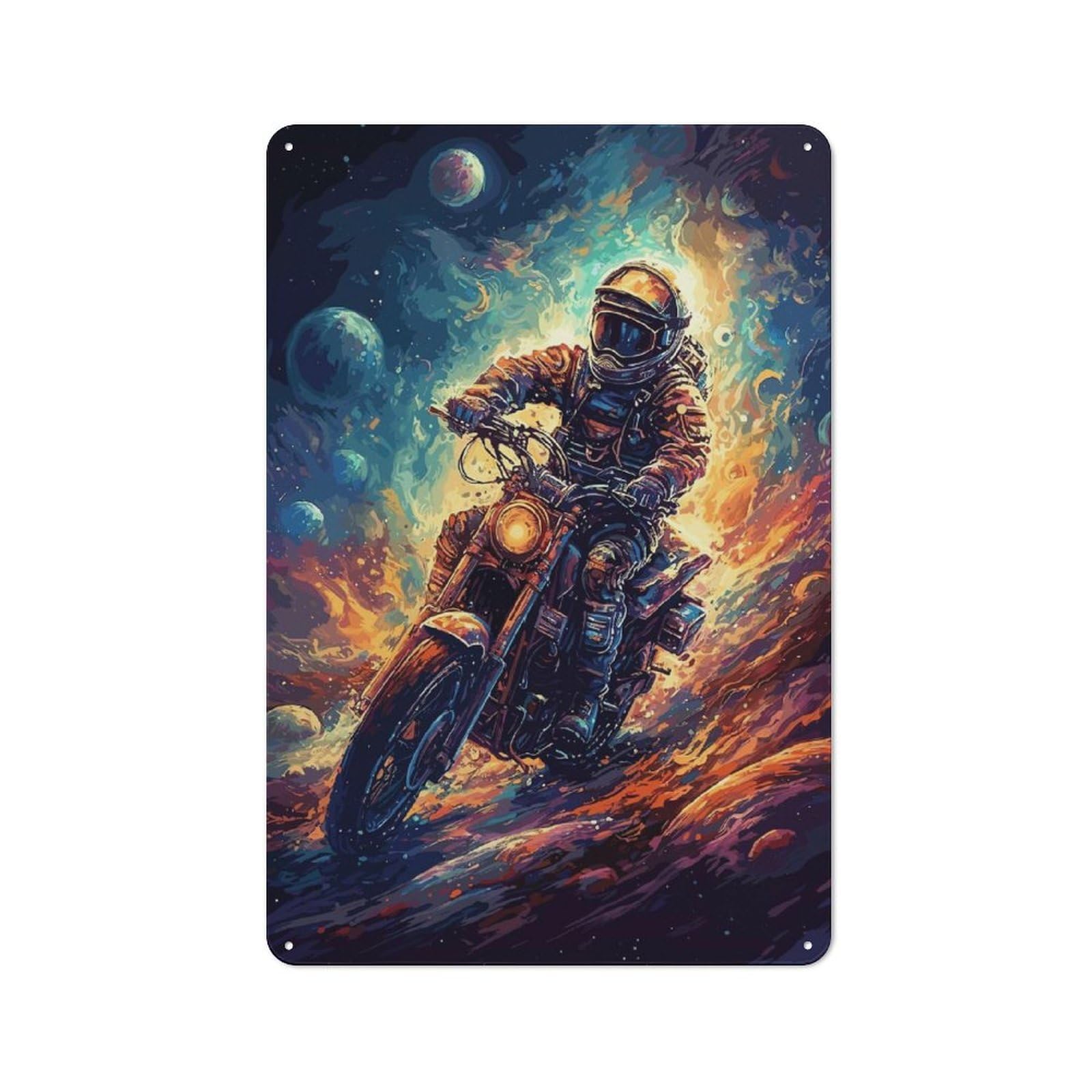 Junmoney Style-18 Tin Wall Plaque 30X20cm With Motorcycle Astronaut Space For Hobby Room Or Studio, For Themed Interiors In Hobby Rooms And Studios