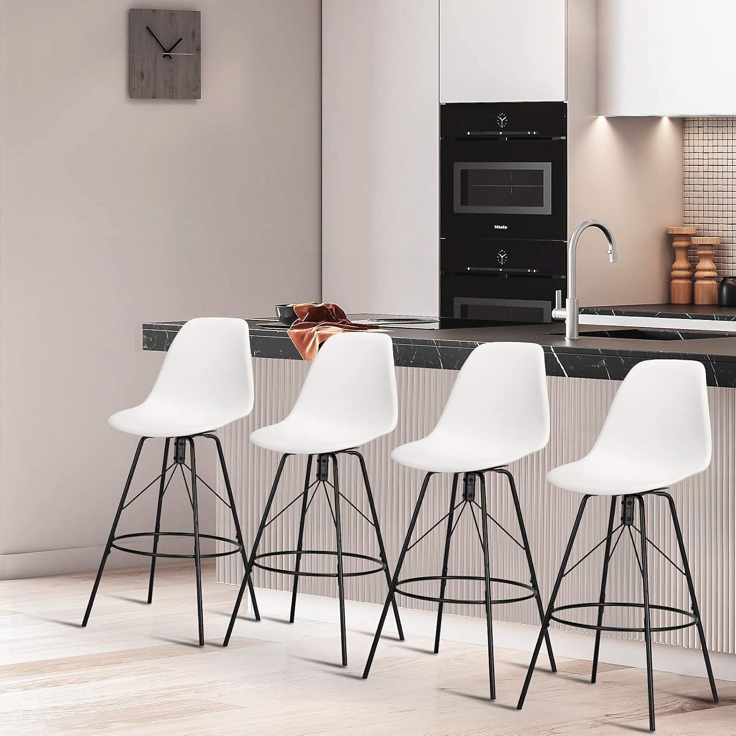 Haobo Metal Bar Stools, Counter Height Stools Plastic Seat Swivel Chairs Set of 4 for Indoor, Outdoor, Home, Kitchen Dinning Chairs, Bar Counter, Business (30", 06 Swivel White)