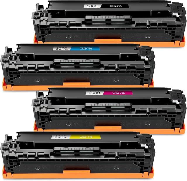 Amazon BrandEono [4PK KCMY] remanufactured CRG 716 toner cartridge for Canon 716 CRG-716 716BK 716C 716M 716Y for use with Canon I-Sensys LBP-5050 LBP-5050n printers