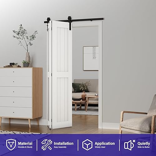 Miniatura 3 de ZEKOO Kit de riel de puerta corrediza de granero plegable de 48 pulgadas, puerta de armario doblada, montaje lateral y rodillo de montaje superior,