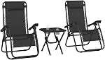 Outsunny Zero Ensemble de chaises gravitationnelles 2 avec table d'appoint, chaise pliante de salon avec supports de coupe et oreillers, ensemble inclinateur extérieur pour piscine, jardin, pelouse, plage, noir