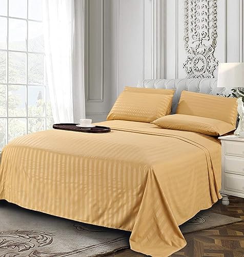 Miniatura 3 de Elegant Comfort Juego de ropa de cama, suave, resistente a las arrugas y a la decoloración (6 piezas), Microfibra, Medallón de rayas dorado, King