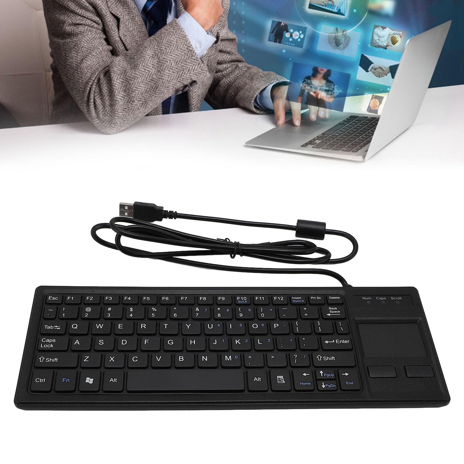 Jectse Tastiera Touch Cablata, Tastiera Industriale Integrata Resistente All'acqua con Touchpad per PC Laptop, Resistente Alla Polvere e All'acqua IP68, Plug and Play