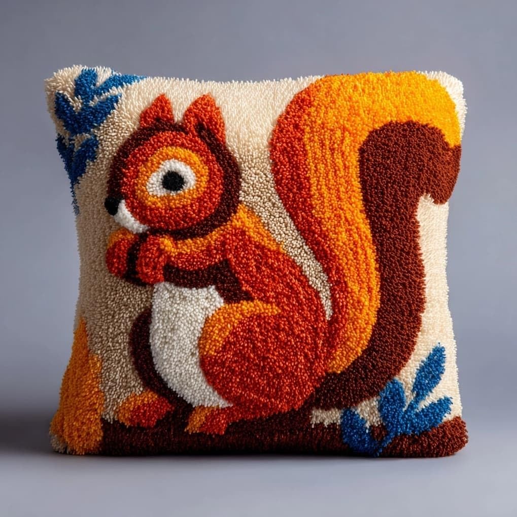 Axiangzik Animal Squirrel Latch Hook Pillow Kit 17X17in,