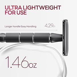 CAVEEM Double-Edge Safety Razor, Single-Blade Razors with 5 Stainless Steel Razor Blades for Men and Women, Reusable Metal Razor - Gun Metal Black