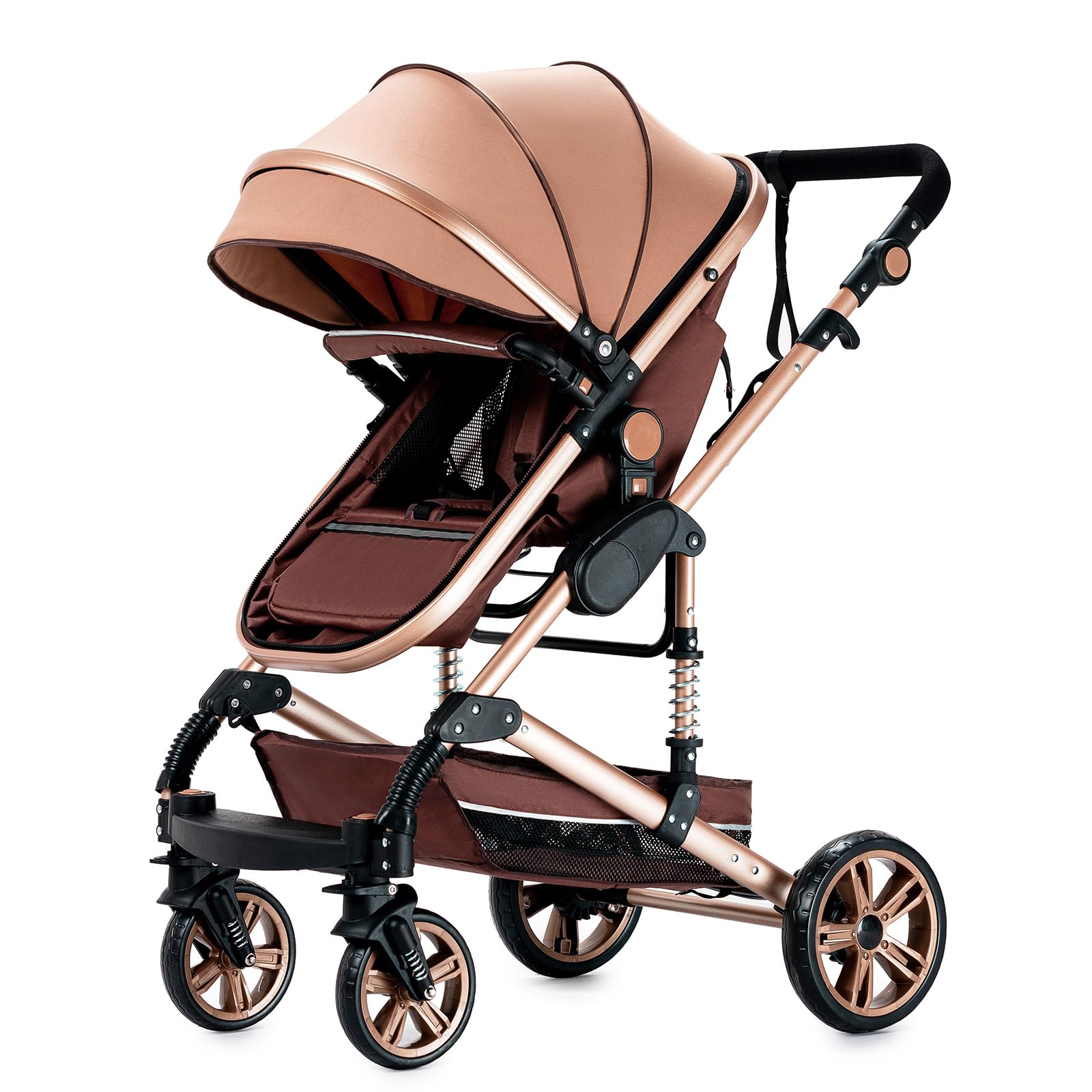 MoLi Poussette 3 en 1, poussette avec mode double poussée réversible, buggy avec grande nacelle confortable, poussette combinée 3 en 1, cadre en alliage d'aluminium, pliable, haute paysage (739 kaki)