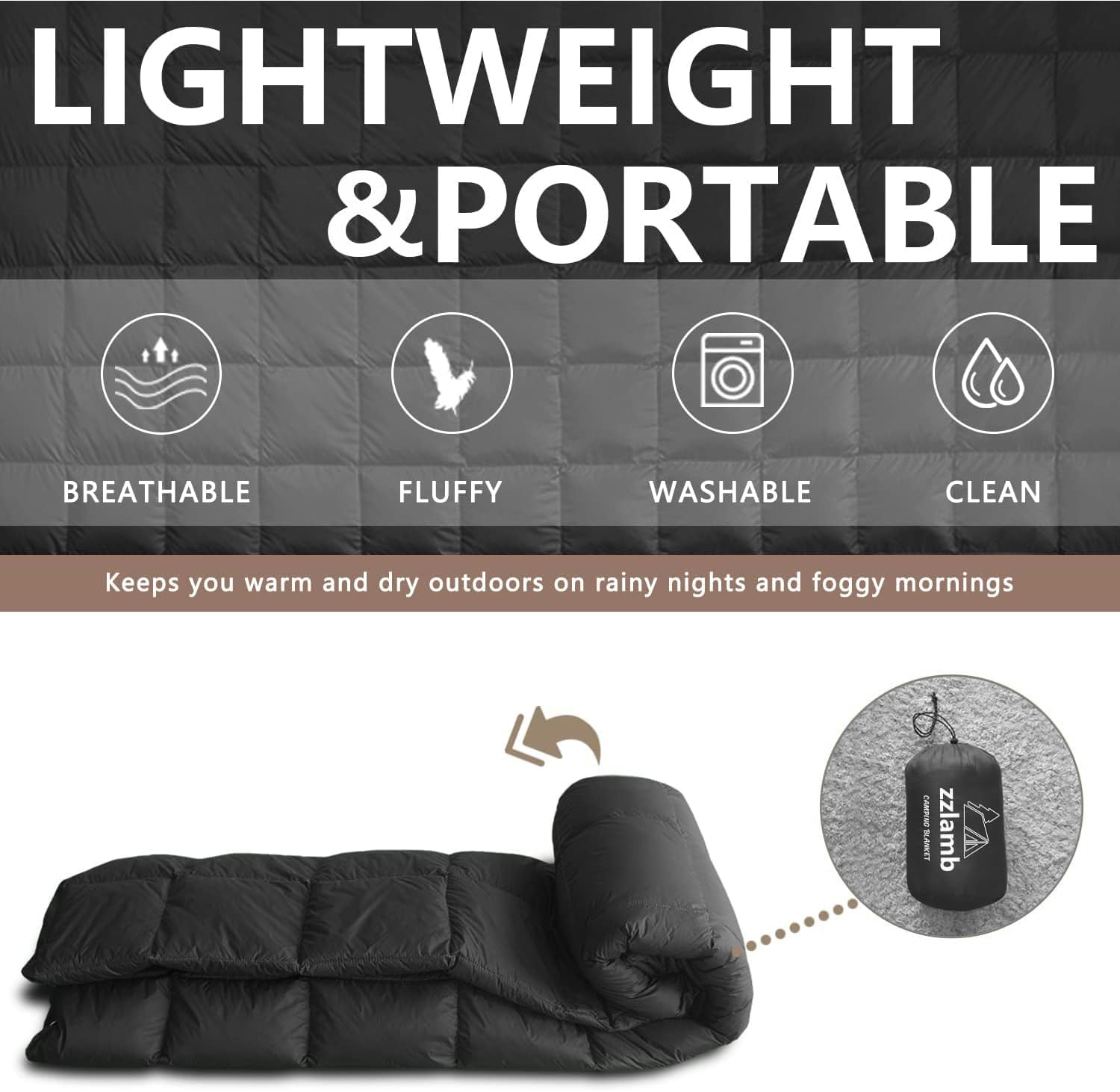 zzlamb Puffy Down Camping Blanket Water-Repellent, Down Throw Travel Blanket Portable for Outdoor, Light Warm Quilt for Couch Plane Car Theater Stadium Picnic RV Backpacking Hammock - Image 6