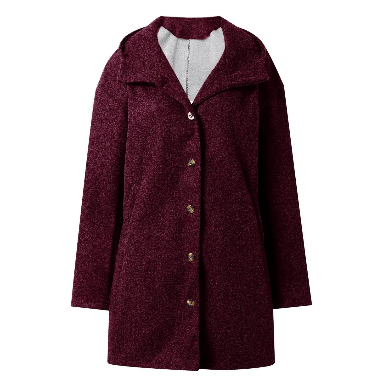 SRZYMJ Rot Mantel Damen Wollmantel Herbst Damen-Mäntel Wolle Übergangsmantel Wintermantel Slim Fit Wolljacke Trenchcoat Einfarbig Herbstmantel Freizeit Kurzmantel Warme Winterjacke Outdoor Jacken