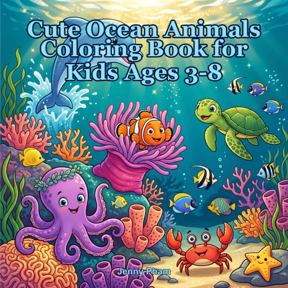 Cute Ocean Animals Coloring Book for Kids Ages 3-8
