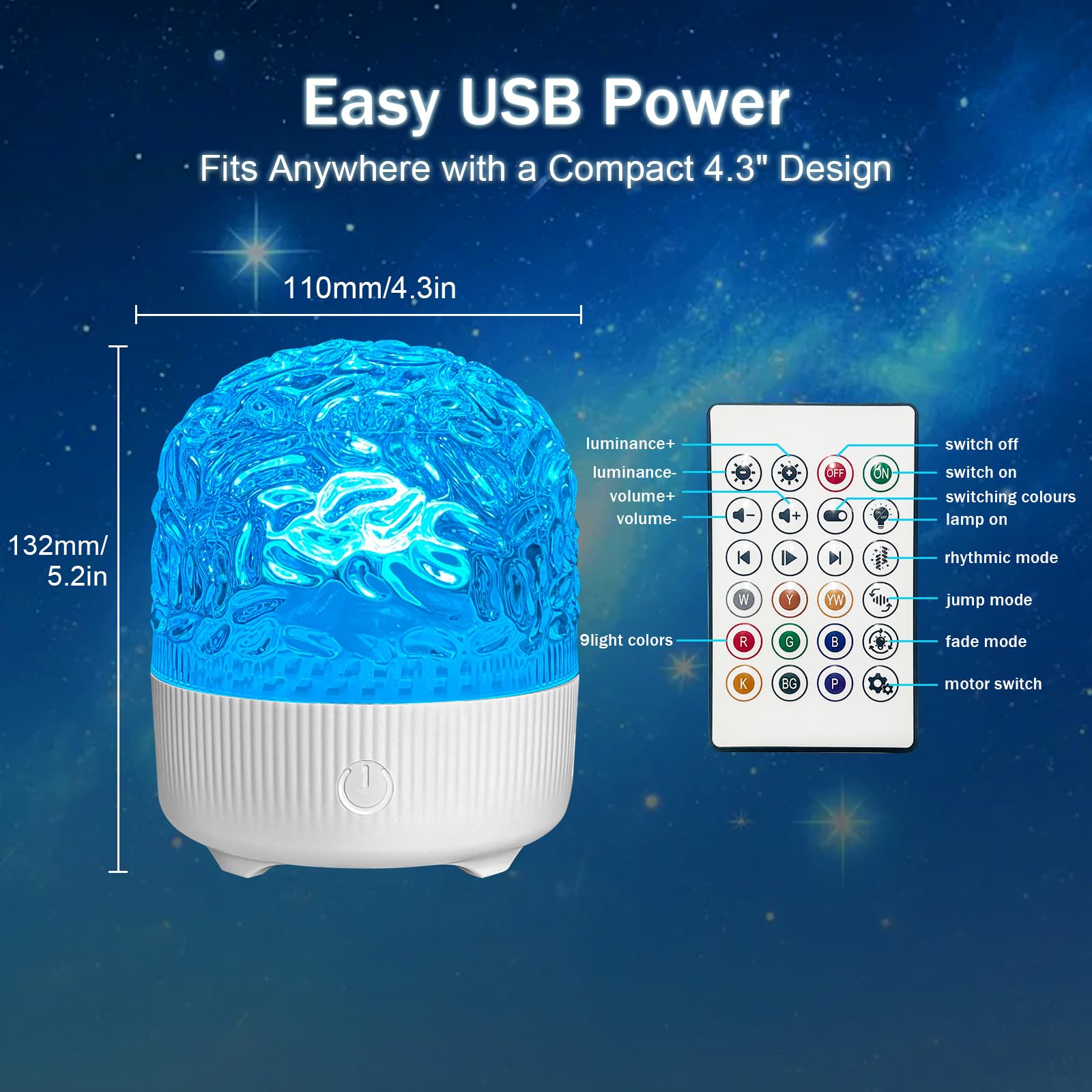 GY Ocean Globe, lampada da comodino a LED RGB, 16 colori, dimmerabile, con proiettore USB, lampada da tavolo romantica per camera da letto e soggiorno