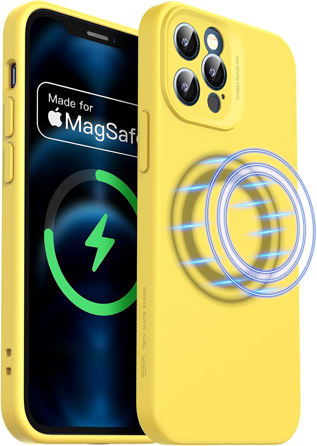 ESR Cloud Soft Case with MagSafe Compatible with iPhone 12 Pro Max Case (2020) (6.7-Inch), Made for MagSafe Certified Liquid Silicone Hybrid Case with Camera Guard Pro, Bright Yellow