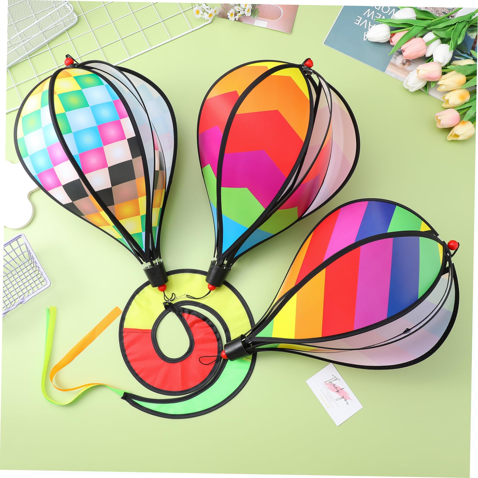 Toddmomy 3Pcs Rainbow Hot Air Balloon Wind Spinner Garden Decor for Outdoor Parties Lightweight Cloth Material for Lawn and Decoration Eye Catching Sequins