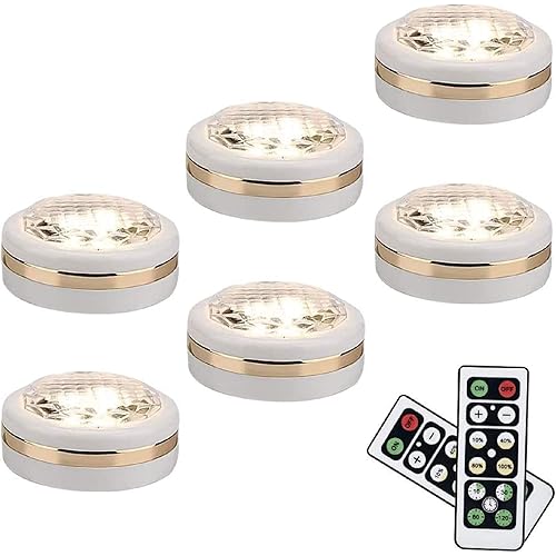 LEASTYLE Wireless LED Puck Lights with Remote Control 6 Pack, LED Under Cabinet Lighting,Puck Lights Battery Operated, Closet Light, Under Counter Lighting, Stick On Lights