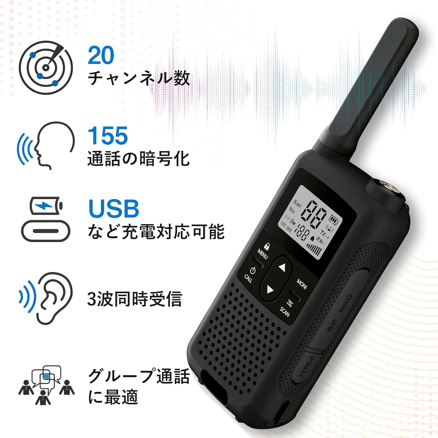 Diagram of KENTEER T568 transceiver showing antenna, LCD screen, flashlight, speaker/mic, menu/lock button, power/call button, up/down buttons, scan button, monitor button, charging jack, and speaker.