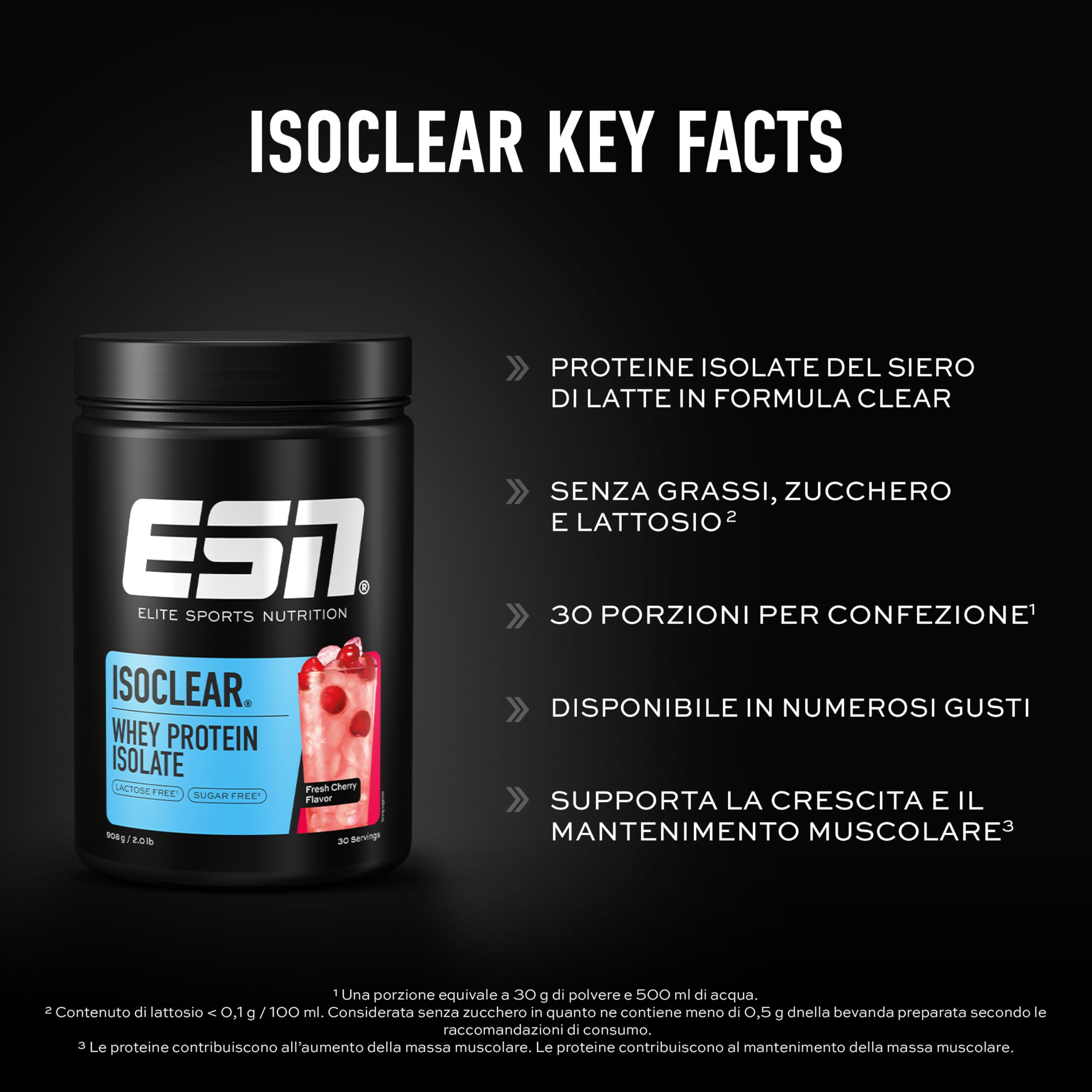 ESN ISOCLEAR Proteine isolate del siero di latte in polvere, Blackberry, 908 g, limonata proteica dal sapore fruttato e delizioso, siero di latte chiaro - made in Germany