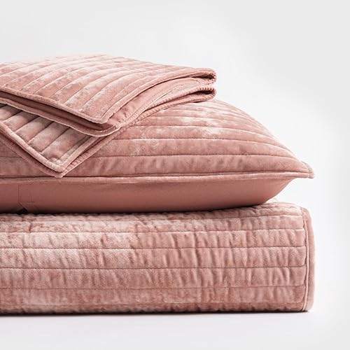 Miniatura 73 de EVERGRACE Velvet Quilt Set King Size, Luxurious Soft Striped Channel Bedding Set, Lightweight Velvet Comforter for All Season, Oversized Bedspread