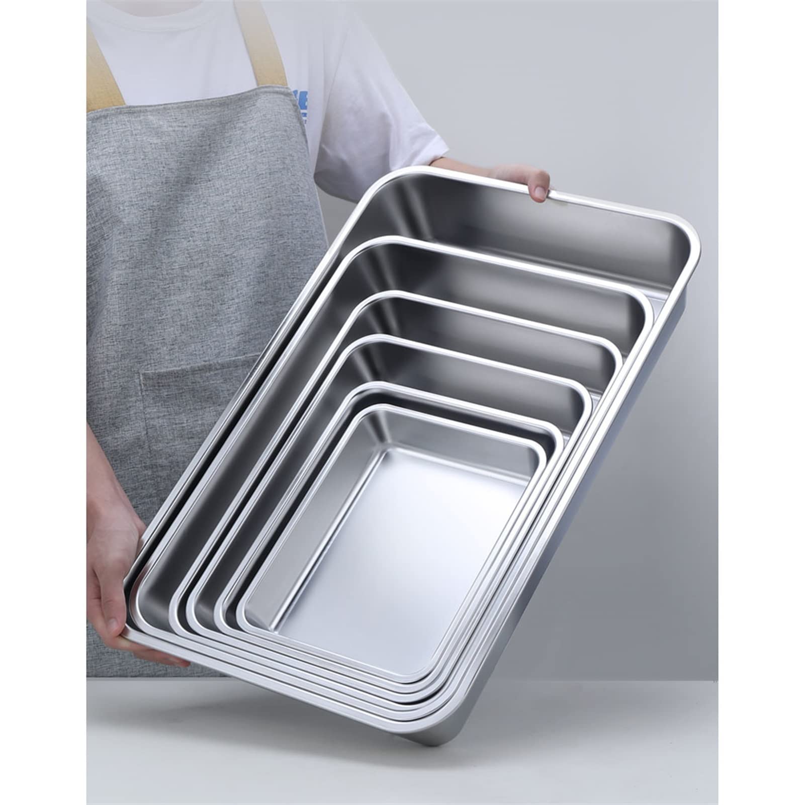 Assiettes à dîner en acier inoxydable Plateau Dîner Rectangulaire Une assiette de dessert Assiettes de camping Assiettes empilables Fond plat Costume pour lave-vaisselle Four Plaque à inducti