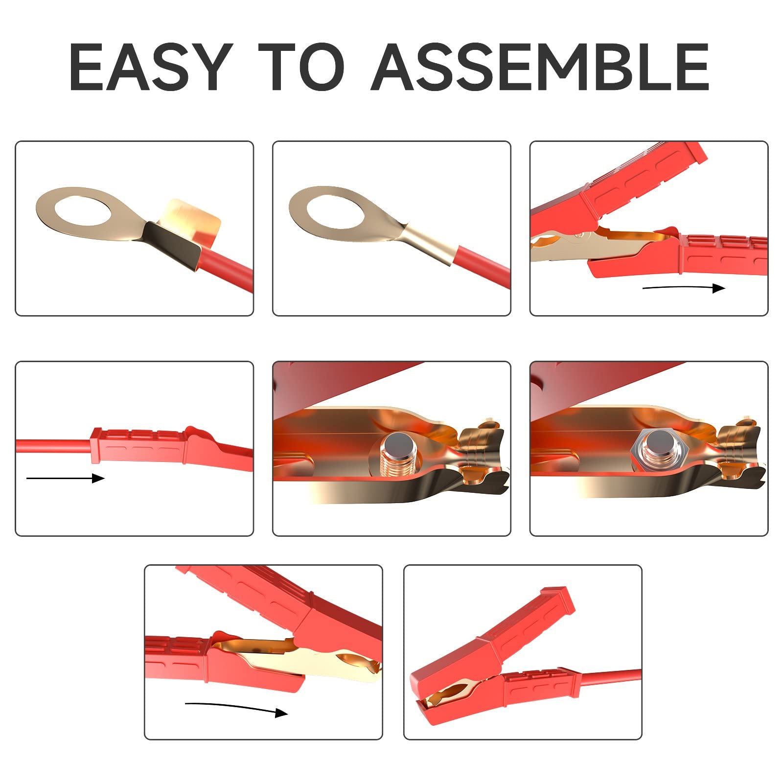 Cabilock Krokodilklemmen Set 4-teilig | Für Autobatterien & Starthilfekabel | Kupferüberzug