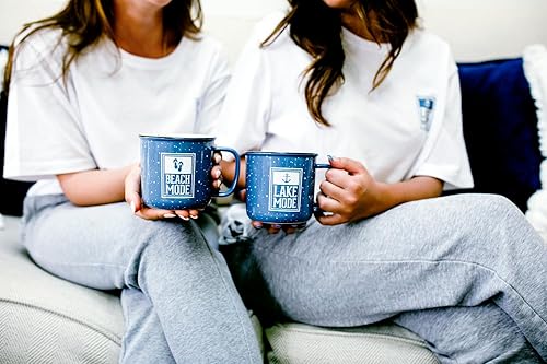 Miniatura 5 de Pavilion Gift Company - Taza de cerámica de 18 onzas, color azul con acabado moteado, taza de café duradera de pared gruesa estilo campamento, taza