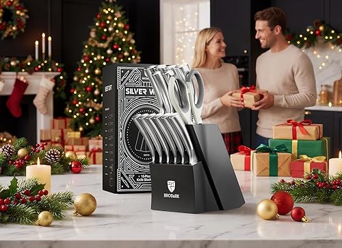 Miniatura 2 de BRODARK Juego de Cuchillos con Bloque: Juego de cuchillos de cocina con bloque y afilador, 15 piezas de cuchillos de chef ultra afilados, acero