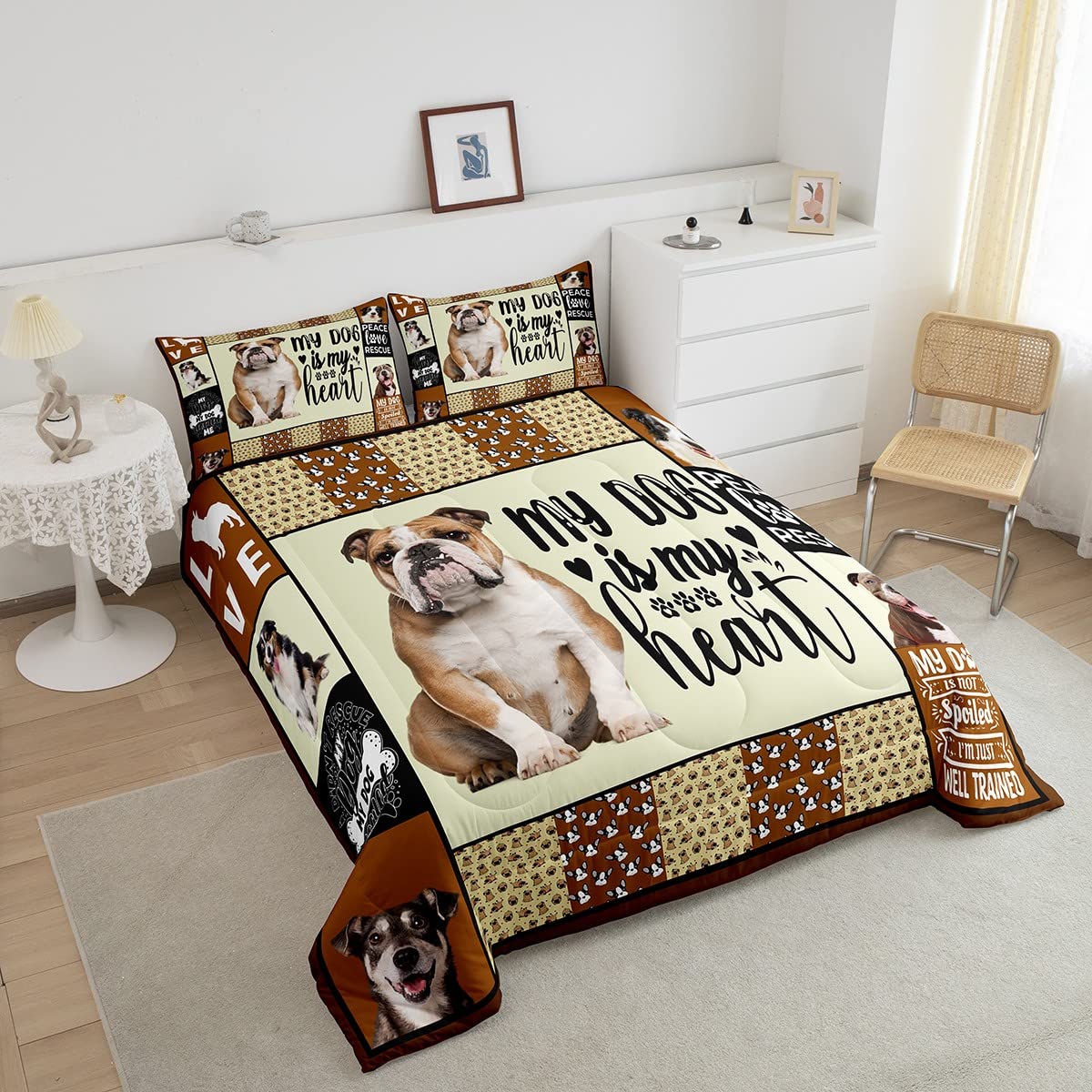 Set di biancheria da letto per bambini con bulldog carino per bambini kawaii cani piumino piumone/trapunta per amanti del cane griglia per tutte le stagioni trapunta king