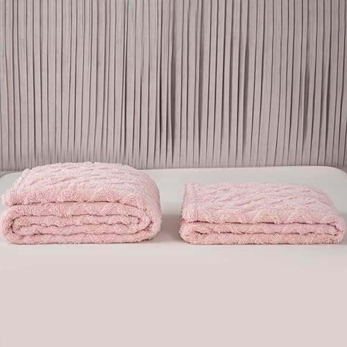 Miniatura 6 de DaysU Manta de forro polar sherpa, manta para sofá, cama, ligera, suave, acogedora, cálida, para campamento, picnic, viajes, jacquard rosa, 50 x 60
