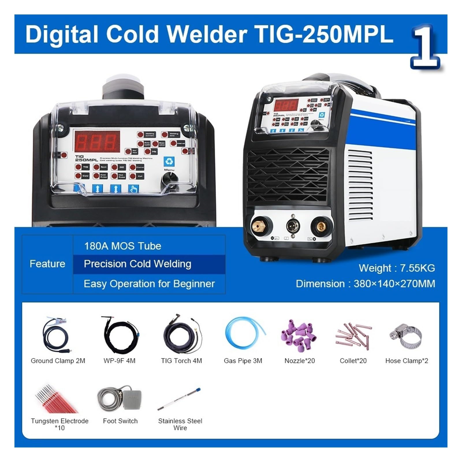 Kit de soldador, TIG/TIG Pulso/Frío Multifuncional,Máquina de soldadura TIG Tubo MOS,Máquina de soldadura para metal, electricidad, bricolaje (Color : PACKAGE1 220, Size : 1)