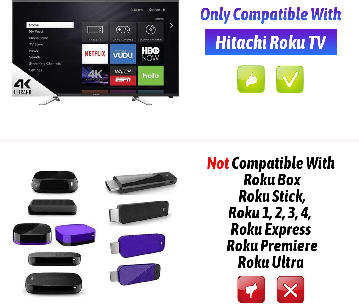 Cheap Replacement Remote Control Compatible with Hitachi Roku Smart TV Remote w/Volume & TV Power Button Control Replace for All Hitachi Roku Built-in TV
