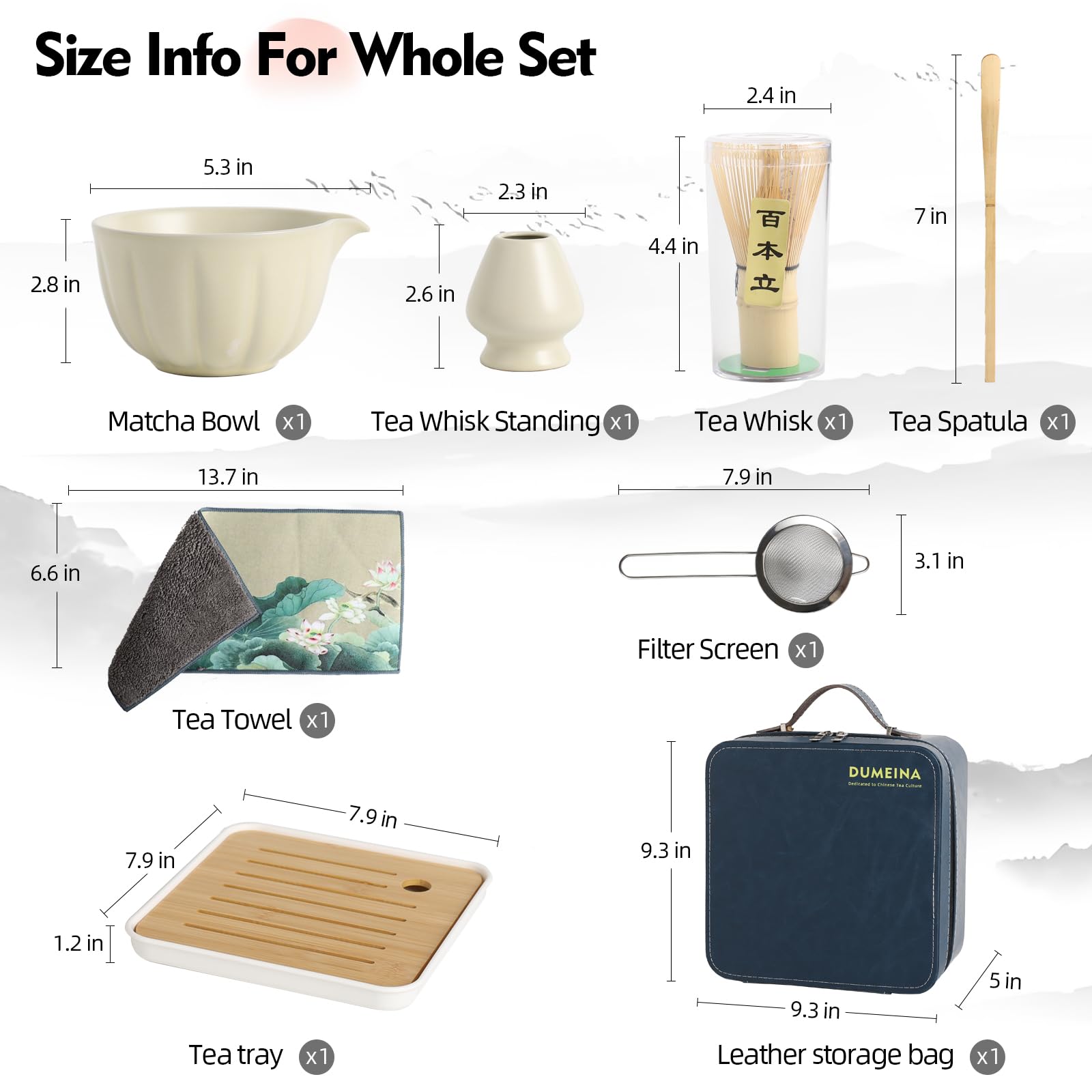 Juego de 8 batidores de matcha, kit de matcha para ceremonia, cuenco de matcha con boquilla, batidor y soporte, cuchara de bambú, bolsa de almacenamiento de cuero y tamiz de acero inoxidable