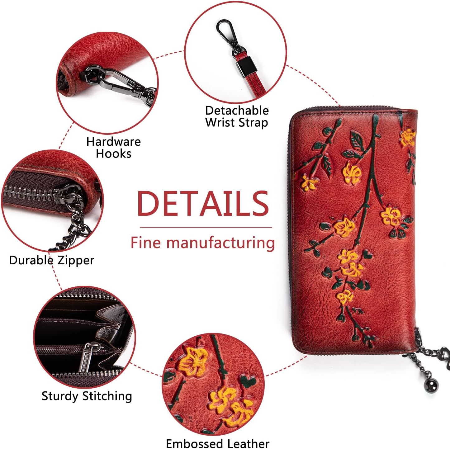 Genuine Leather Vintage Bag & Wallet Set for Women - Cowhide Crossbody Purse with RFID Blocking Wallet, Flower Embossed Retro Gift Combo - Image 5