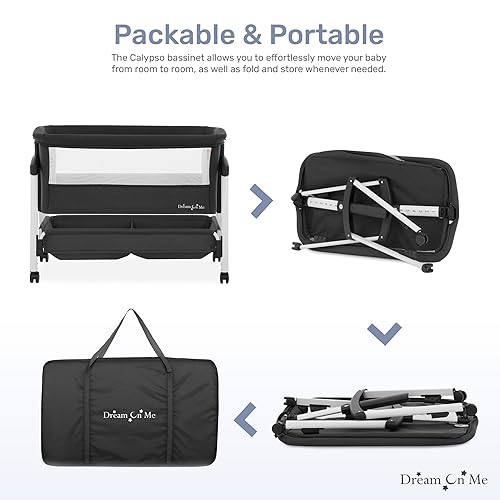 Miniatura 6 de Dream On Me Calypso - Moisés portátil con ruedas, altura ajustable, moisés plegable para bebé con laterales de malla transpirable, colchón de